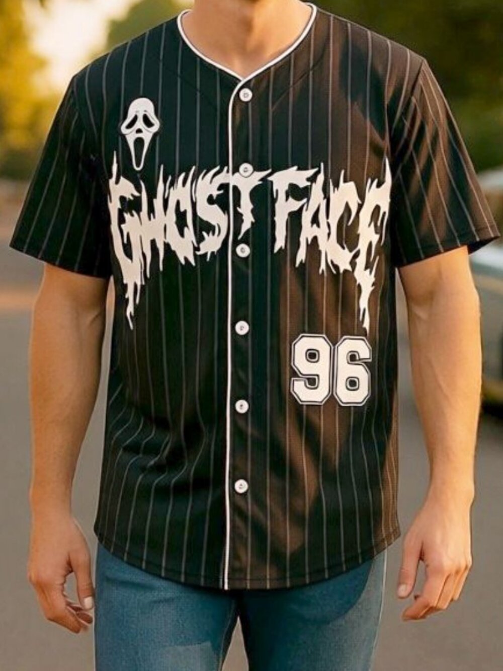 NEW MEN'S GHOST FACE SCREAM SHIRT FRONT-BACK GRAPHIC BASEBALL JERSEY SIZE SMALL
